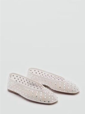White Embellished Mesh Ballet Flats